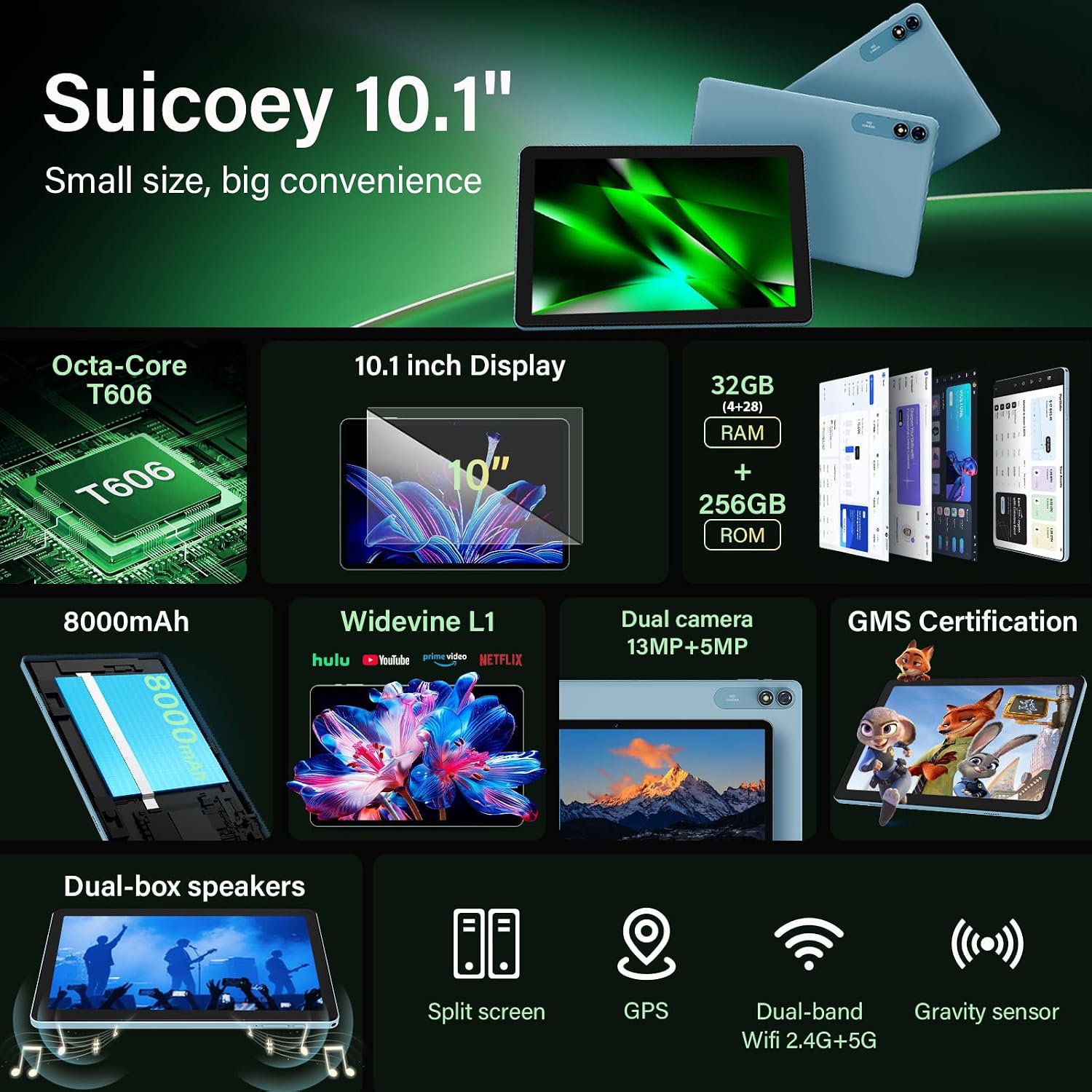 Detalle 2 de Android 10 Inch Tablet with Keyboard - Gemini AI, 16GB RAM/256GB ROM + 2TB Expandable, 8000mAh, 10" Display