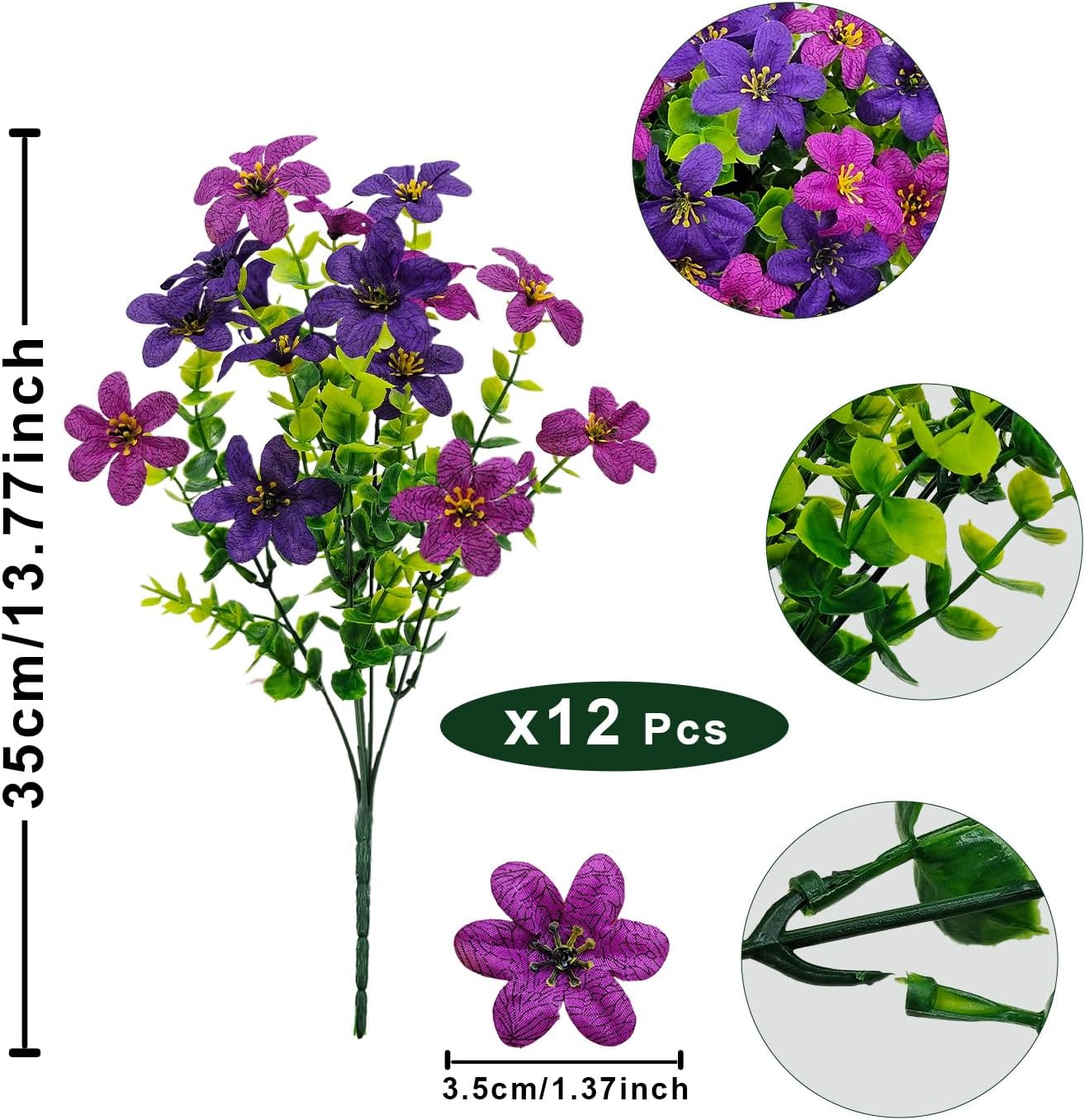 Thumbnail 1 de BRIGEA 12 Bundles Outdoor UV-Resistant Artificial Flowers with Eucalyptus Mix for Lasting Color