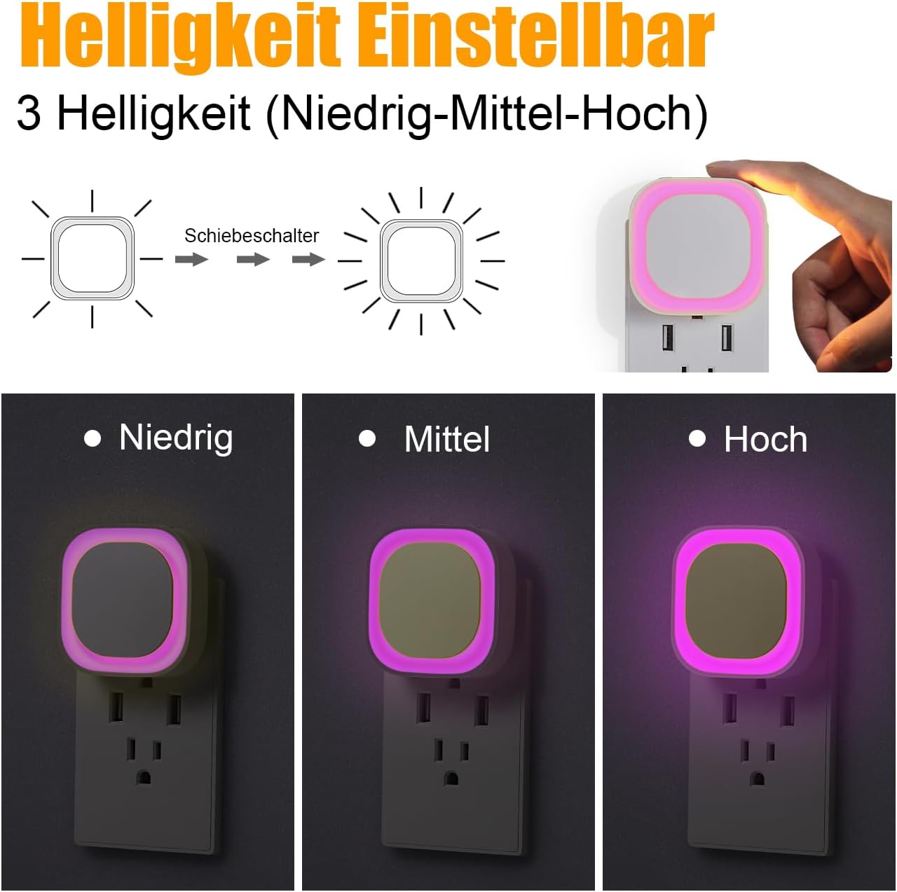 Thumbnail 2 de YUNLEX Nachtlicht Steckdose 2er-Set mit Dämmerungssensor, dimmbar und rosa – Sicherheit und Flair für Kinderzimmer