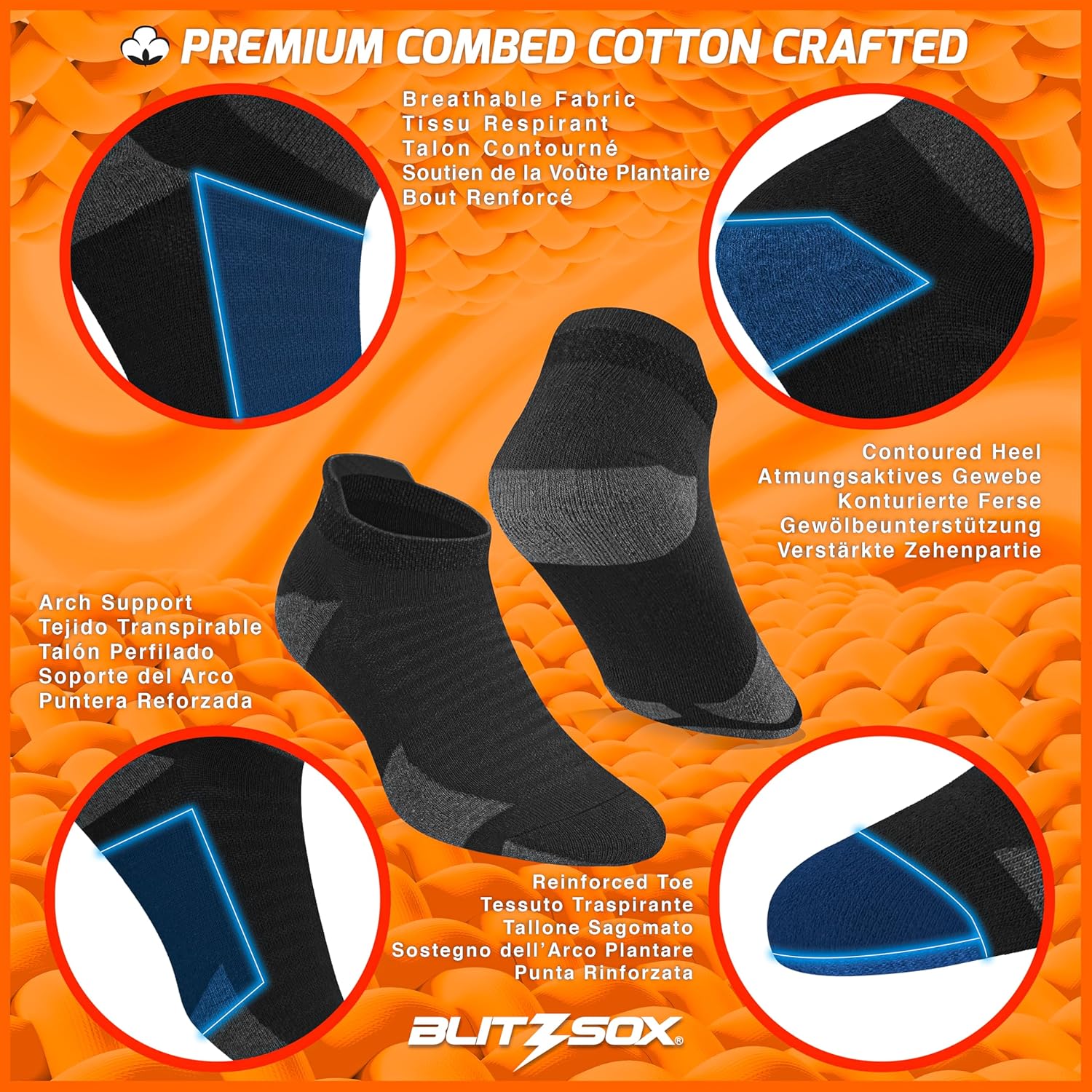 Thumbnail 2 de Chaussettes de sport homme Blitzsox pour la course à pied, lot de 6 (coton respirant et rembourrage)