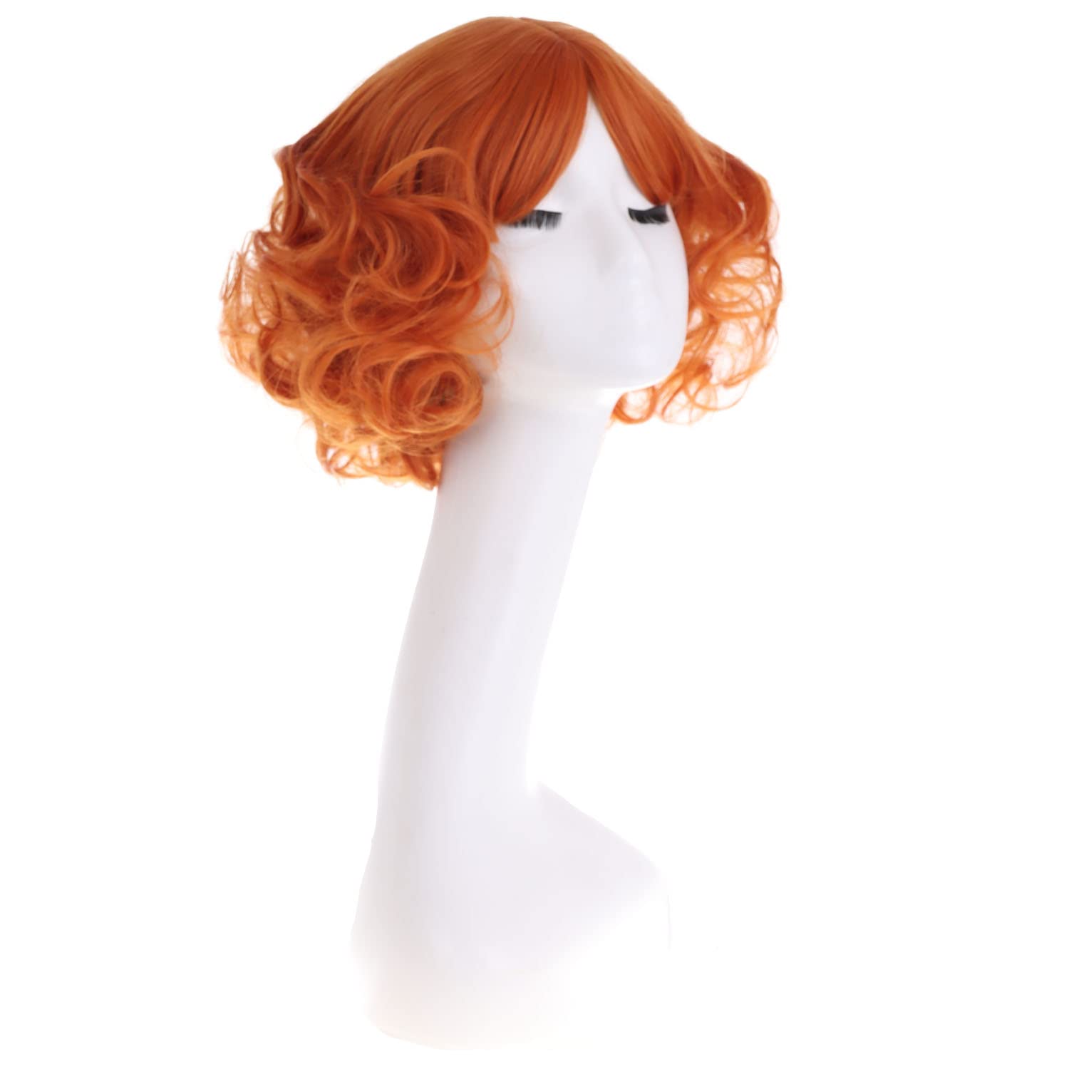 Detalle de MAGQOO MG0138 Dark Orange Wig with Bangs, 12-Inch Curly Synthetic Hair