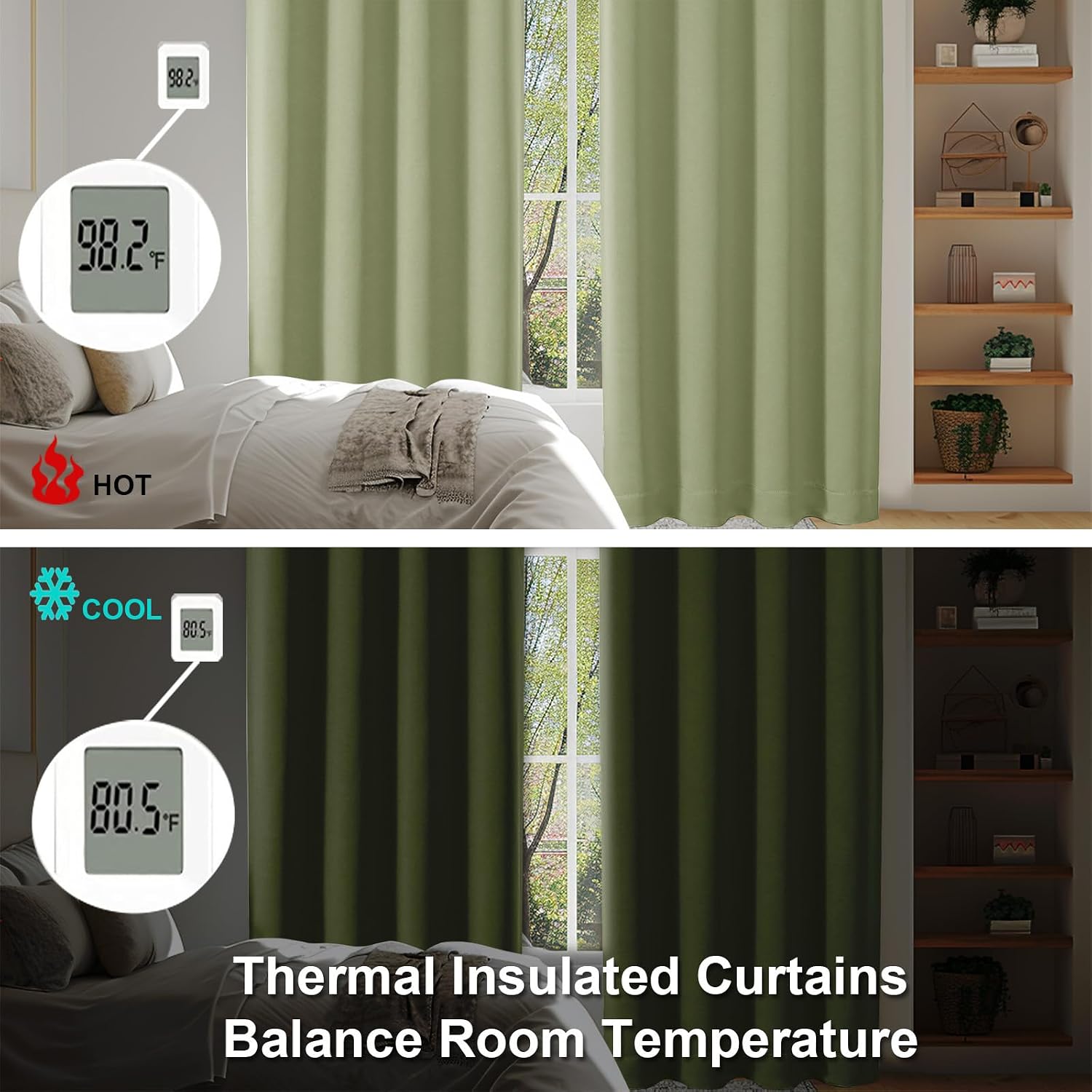 Detalle 2 de Simplebrand Ava Sage Green Blackout Curtains – 2 Panels, 50 x 96 Inches, Sage