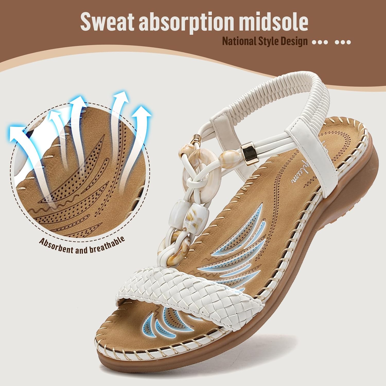 Detalle 2 de Littleplum Damen Sandalen – Sommersandalen mit bequemer Fußform und elastischem Knöchelgurt