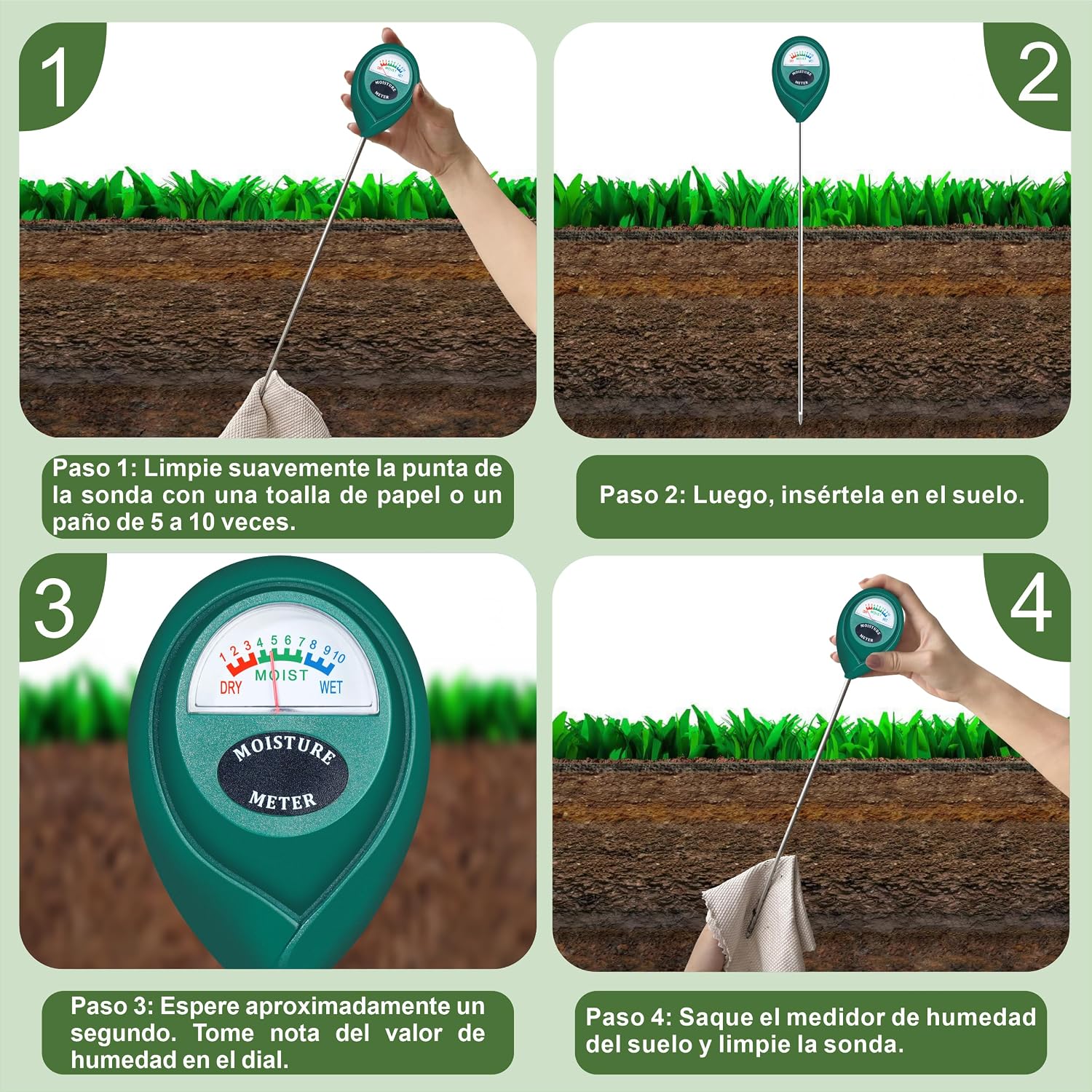 Detalle 2 de XLUX medidor de humedad de suelo con sonda larga (uso profundo) para plantas de interior y exterior
