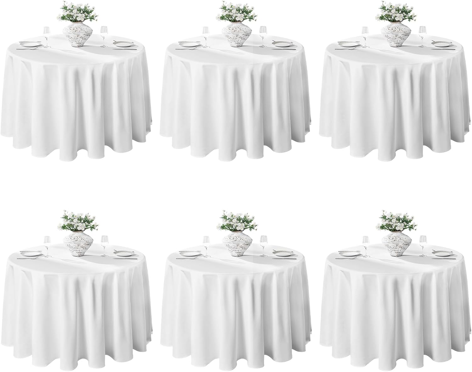 Detalle de VidaFete Round Tablecloth 132-inch (6-Pack) Polyester Table Cover, White