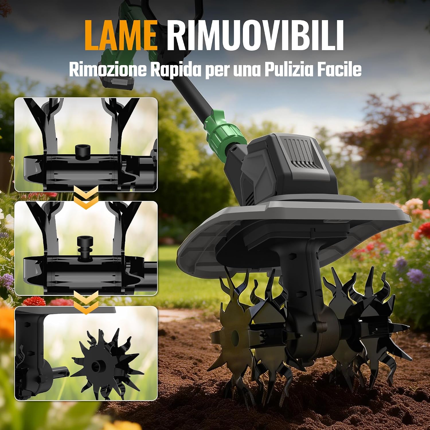 Detalle 2 de WORKPROX Motozappa Elettrica Senza Fili 20V – versione compatta per orti e giardini ristretti