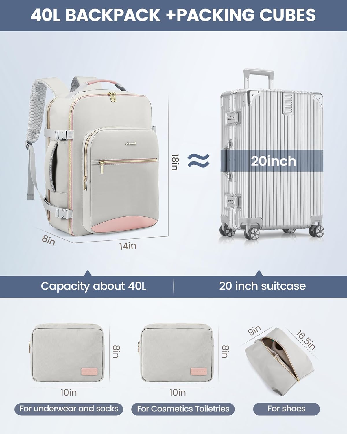 Thumbnail 6 de LOVEVOOK Travel Backpack 40L carry-on