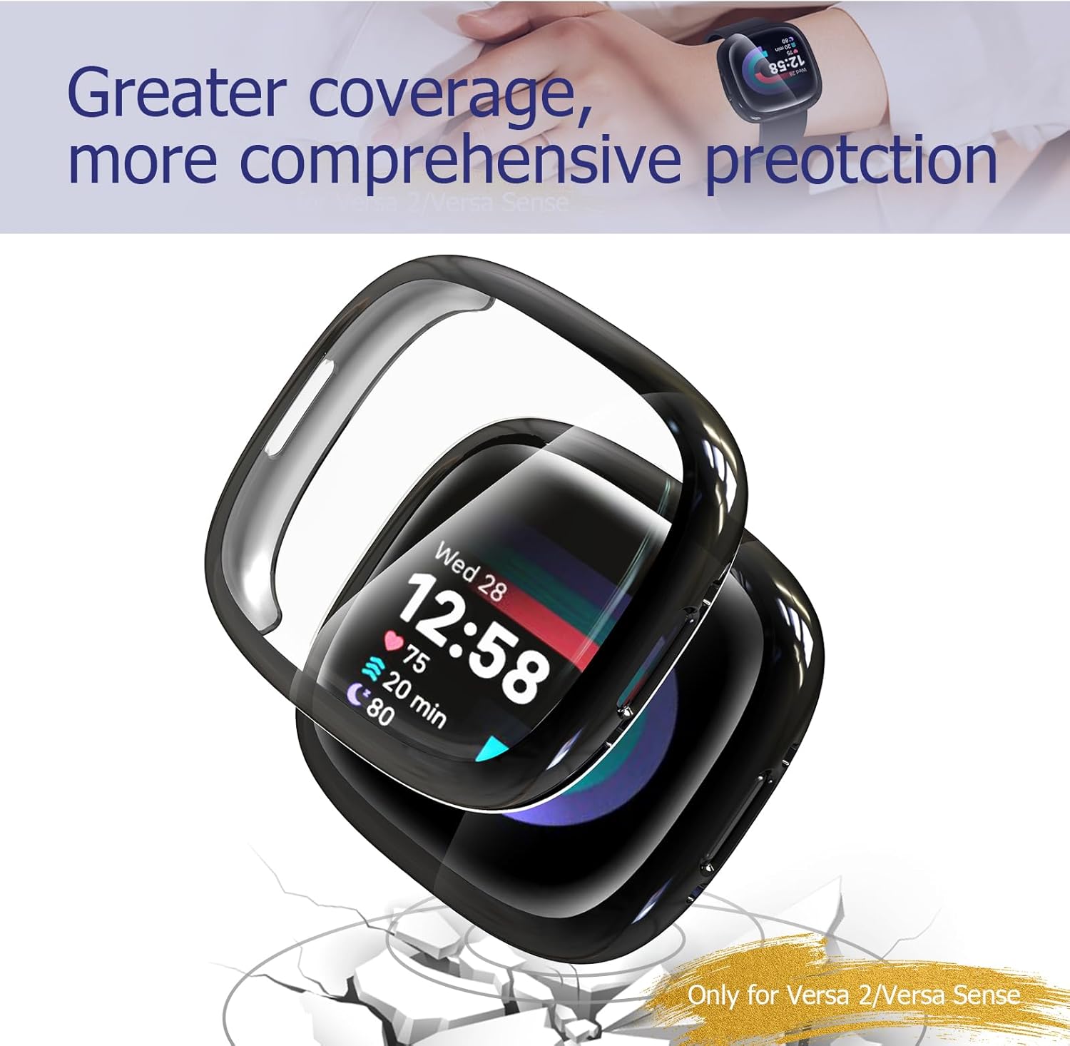 Thumbnail 3 de KIKISML 2‑Pack Screen Protectors for Fitbit Sense 2 / Versa 4 (Ultra‑Slim TPU) – Black & Clear