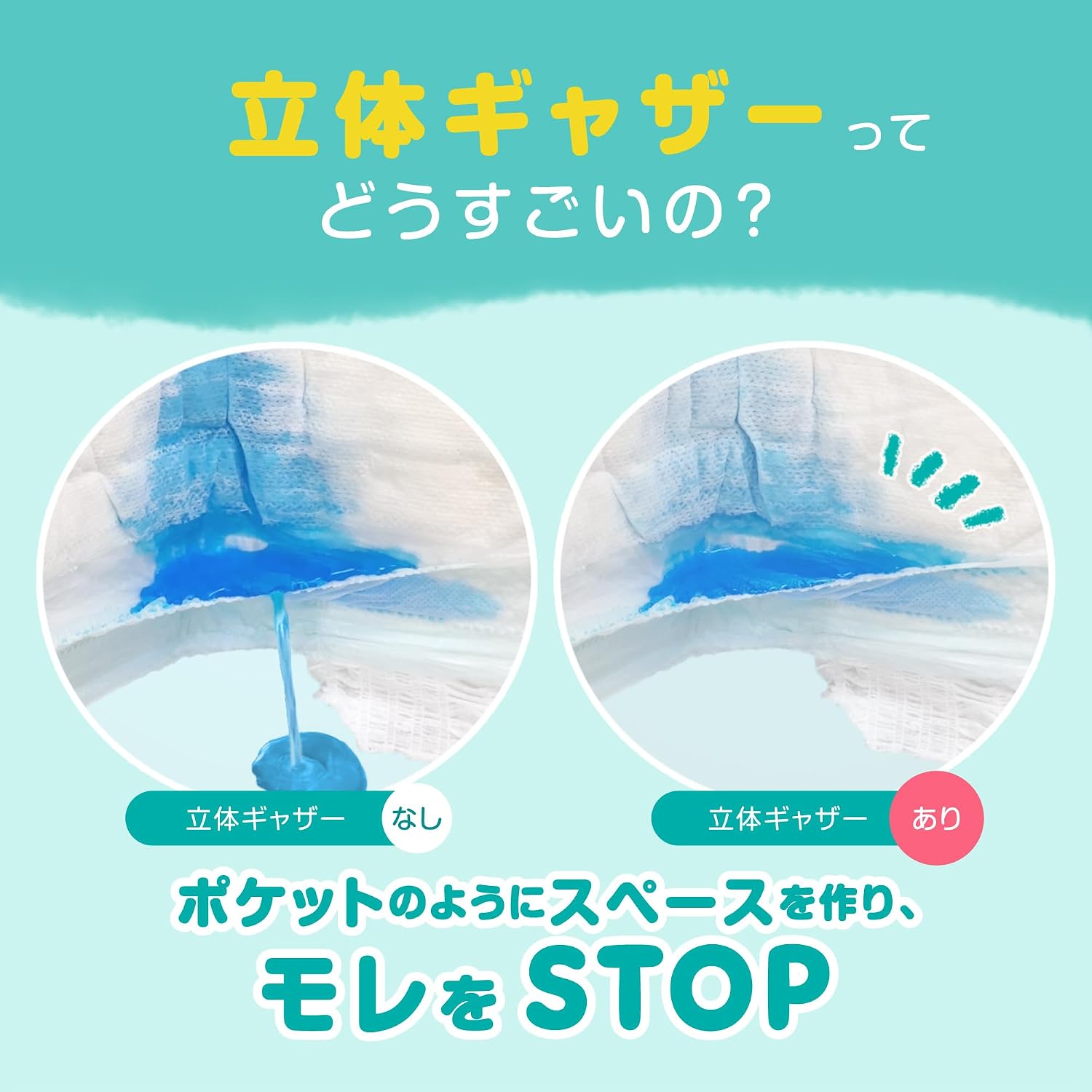 Detalle de パンパース さらさらケア Mはいはいパンツ 5〜10kg・62枚、360°すきま防止設計