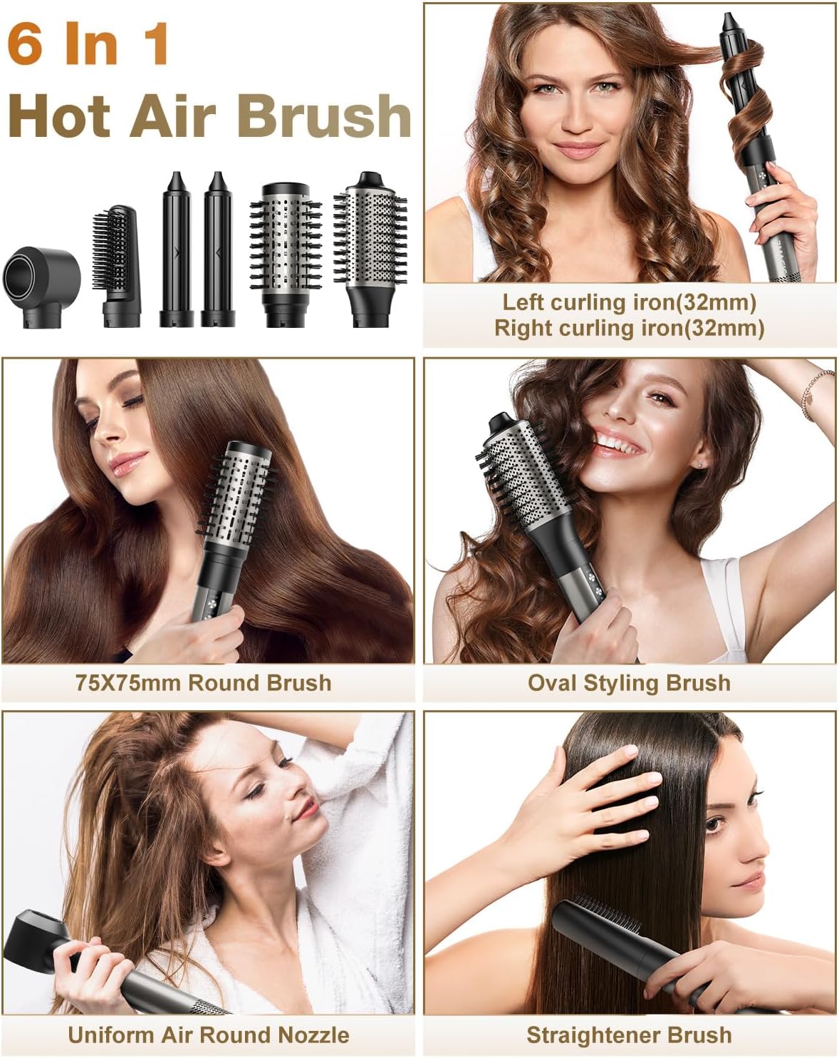 Detalle 2 de 6‑in‑1 Airstyler Profi Warmluftbürste 110000 U/Min 💇♀
