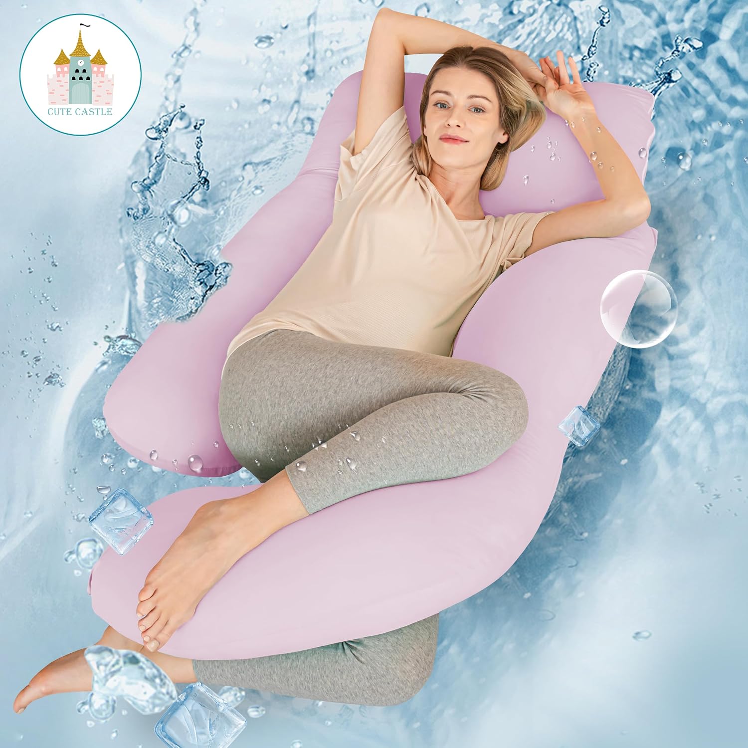 Thumbnail 1 de Cute Castle CC-Cool-Maternity-Purple U-Shaped Pregnancy Pillow, 57-Inch, Purple Cooling Cover