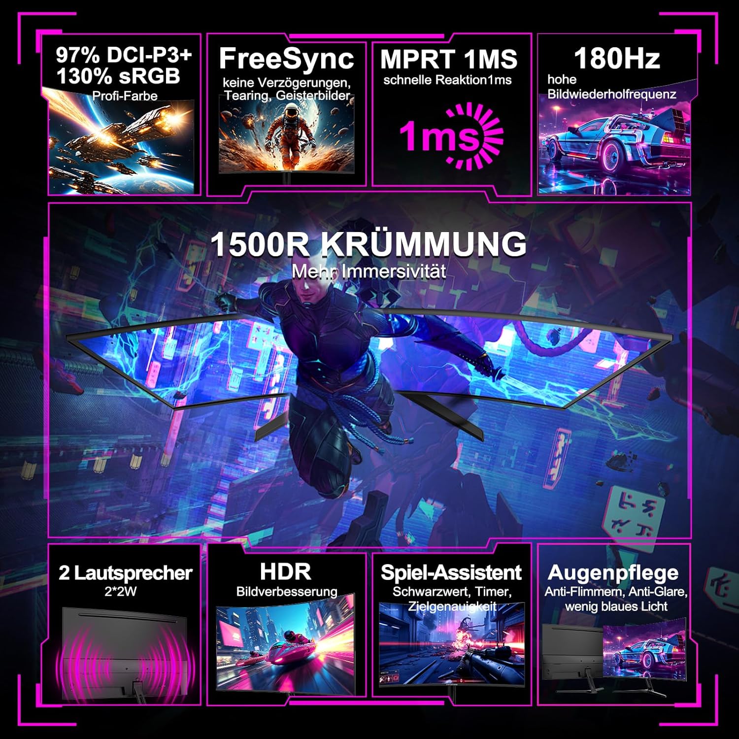 Detalle 2 de Minifire MFG24C1 24" Curved Gaming Monitor 180Hz