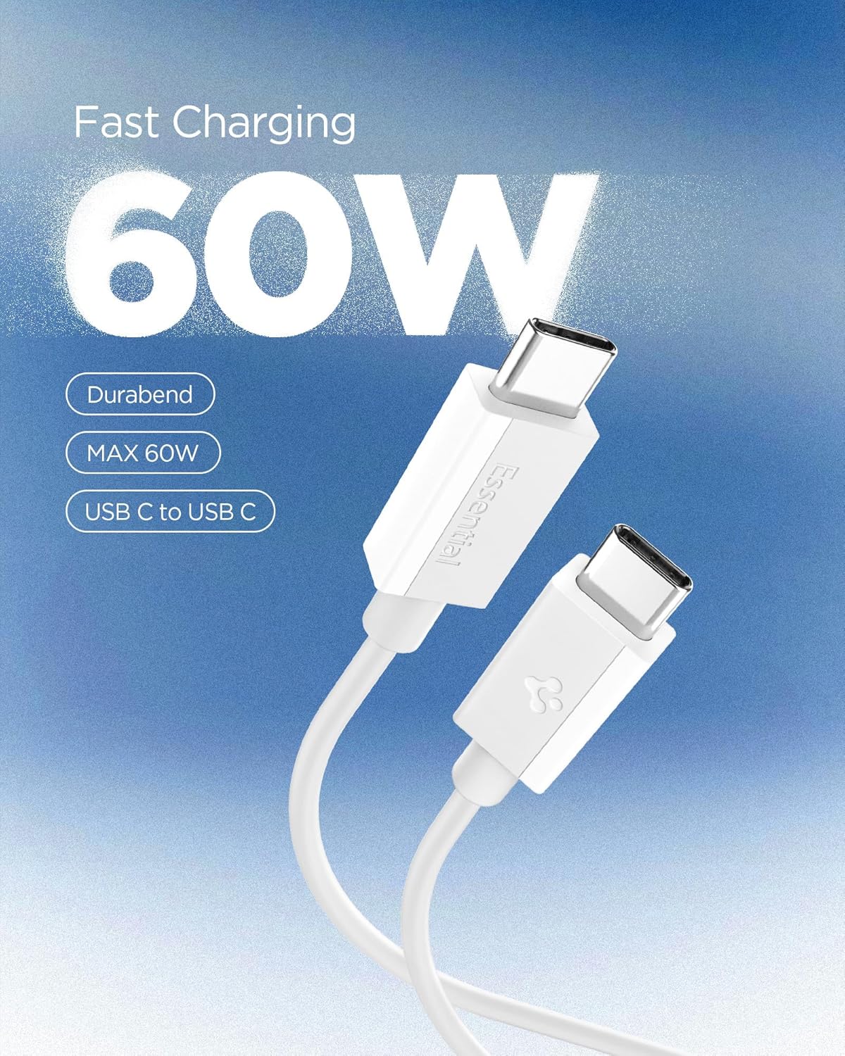 Detalle de Spigen ArcWire Essential 60W USB-C auf USB-C Kabel, 2 m, Weiß