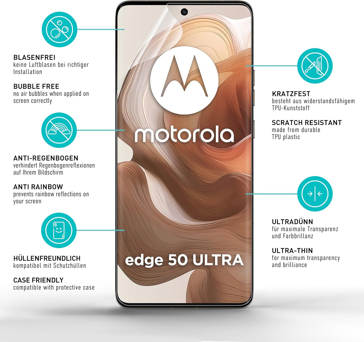 Detalle 1 de SmarTect TPU Screen Protector for Motorola Edge 50 Ultra, 2-Pack, Clear