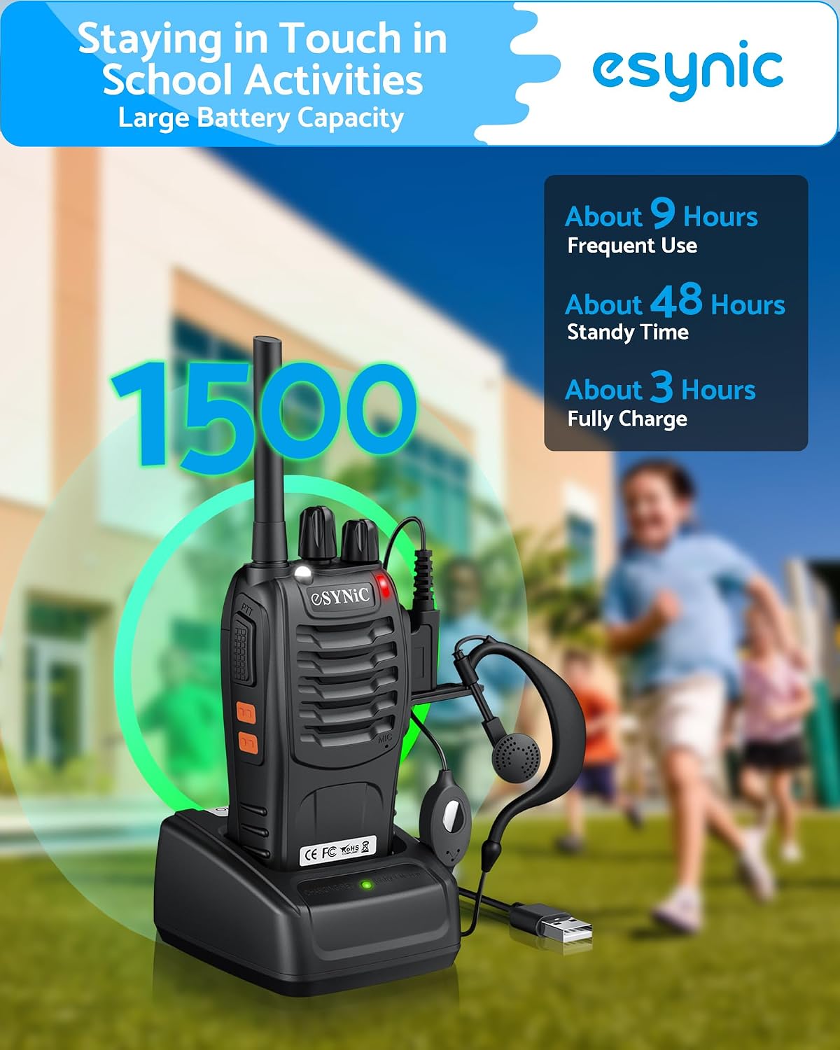 Thumbnail 4 de eSynic 2PESY082 PMR446 Two-Way Radios, 16 Channels, USB Charging