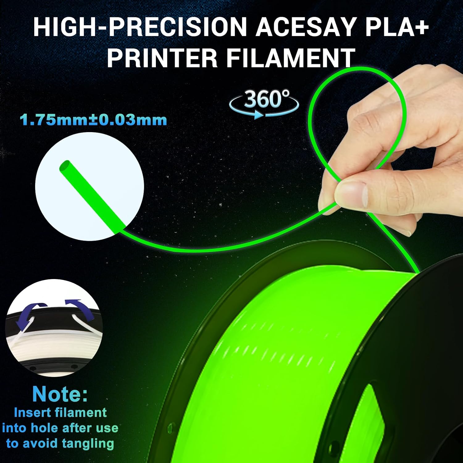 Detalle 2 de ACESAY Glow in the Dark PLA+ Filament, 6-Color 1.75mm Spool Set
