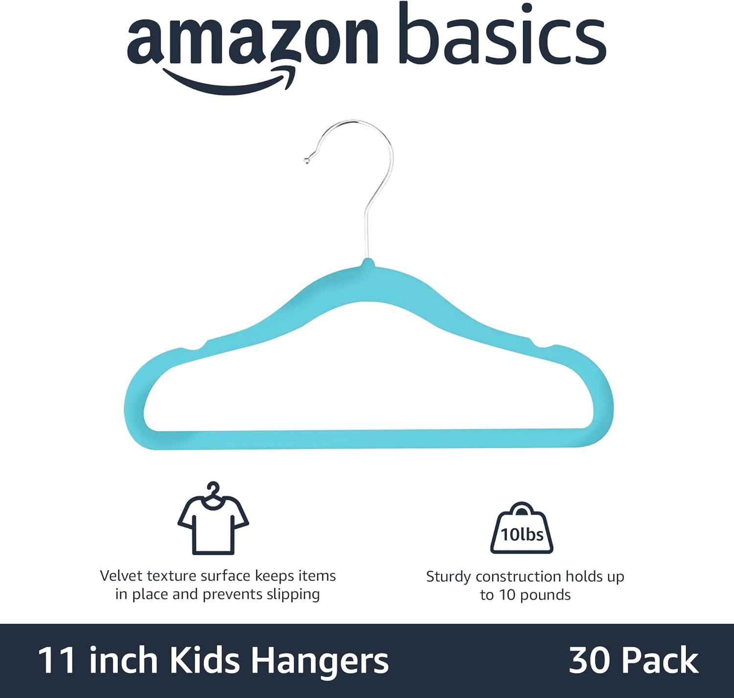 Thumbnail 1 de Amazon Basics Kinder-Kleiderbügel aus Samt mit rutschfester Oberfläche, Blau – 30er-Pack, Babygröße