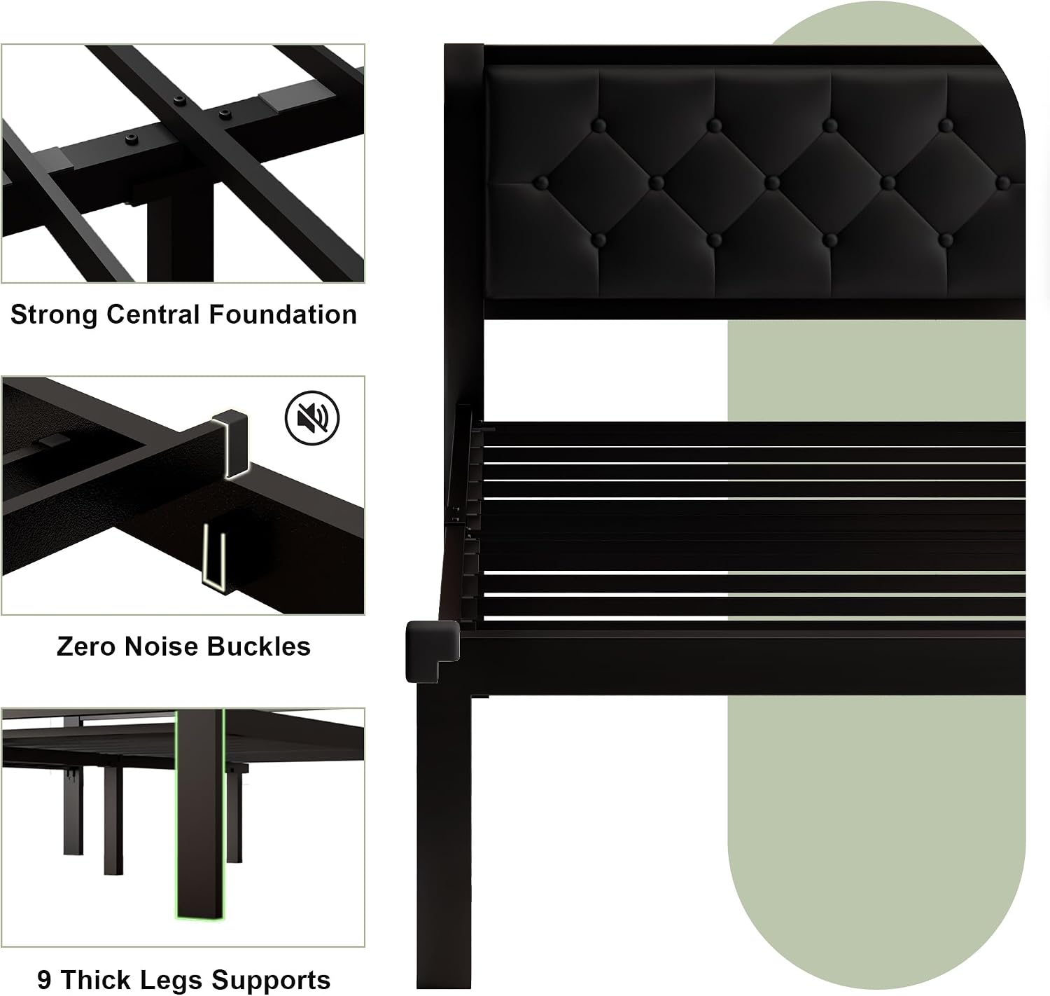 Detalle de Feonase 682A3 Queen Platform Bed Frame with Tufted Headboard and 12-Inch Storage