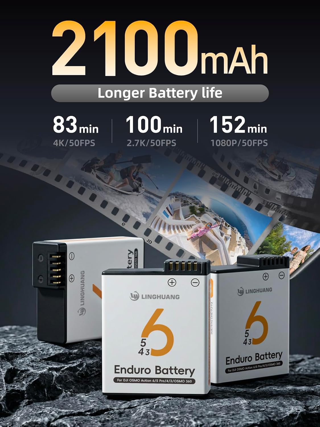 Detalle de OSMO Action 5 Pro Battery & Fast Charger Set (2 Pack) with 2100mAh Batteries and PD 9V Quick Charge