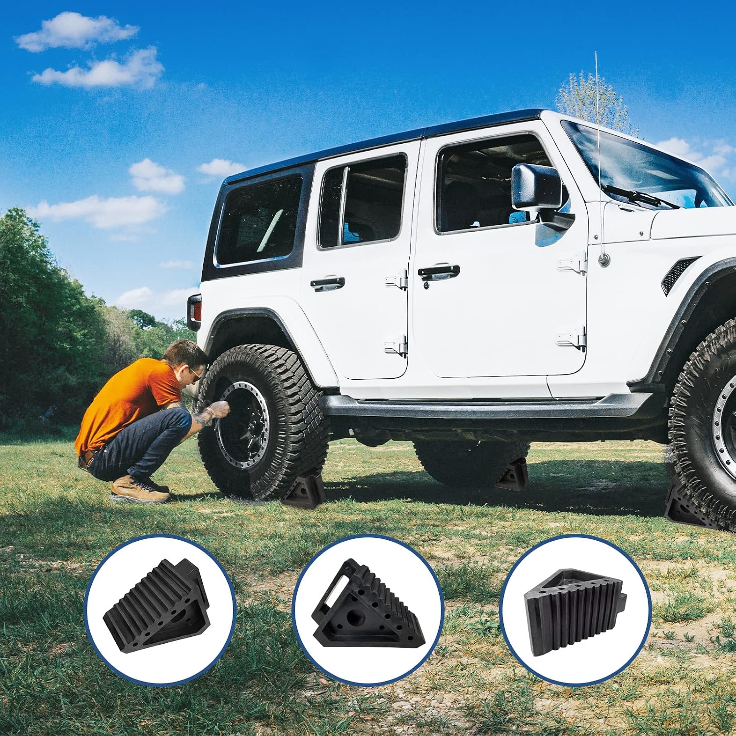 Thumbnail 5 de HOXWELL Solid Heavy Duty Rubber Wheel Chocks (4 Pack) — 8" x 4" x 6" Premium Stopper for RVs, Trailers, Trucks, and ATVs
