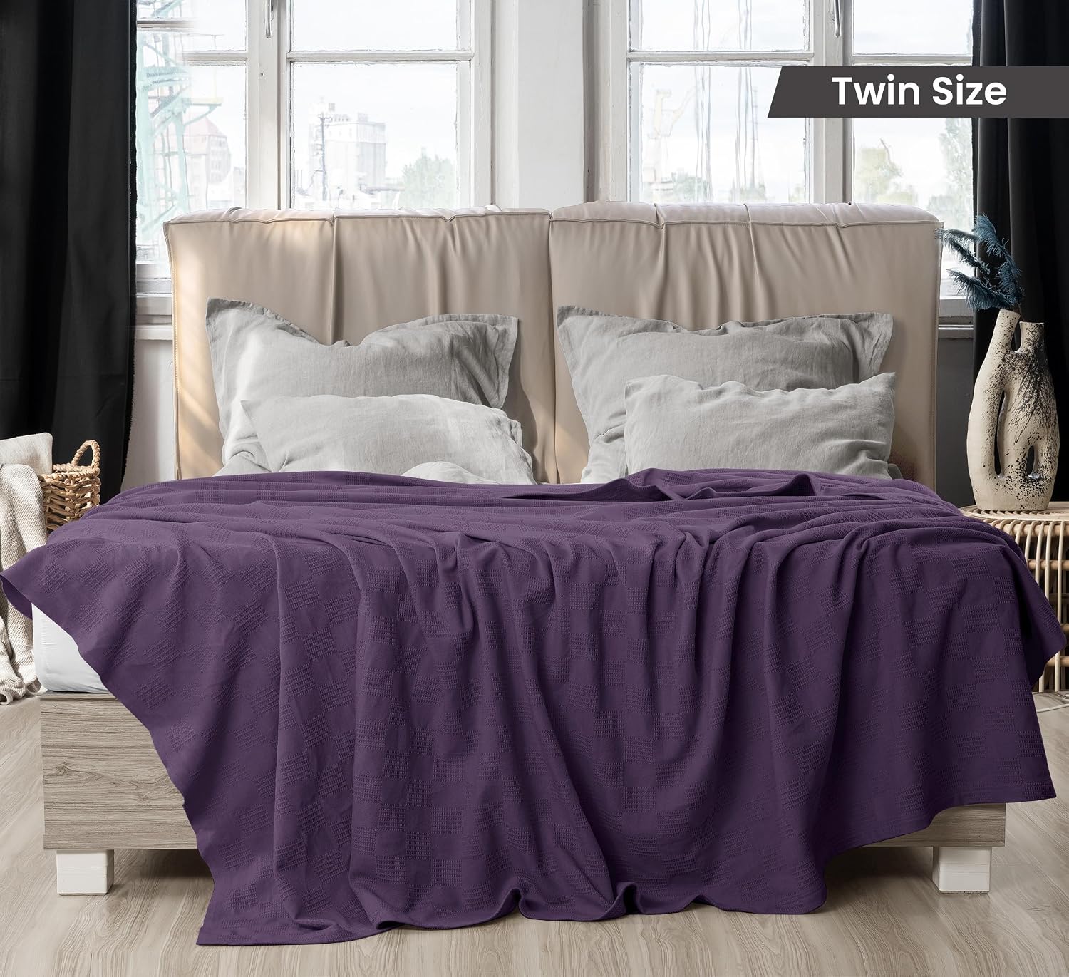 Detalle 2 de Utopia Bedding UB0690 Cotton Thermal Blanket, Plum Twin, 90 x 72 Inches