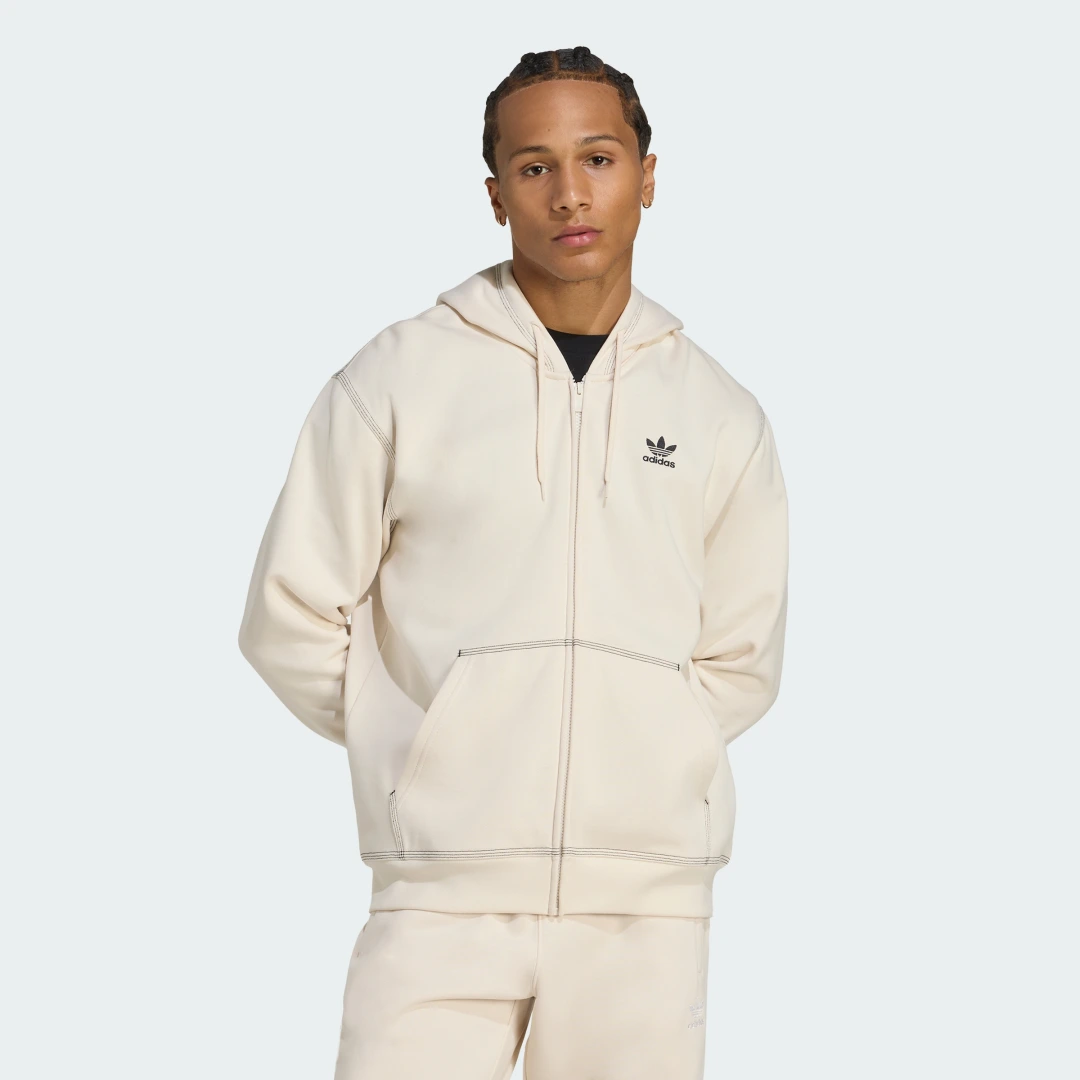 Detalle de Chaqueta con capucha, cremallera y trébol Essentials de Adidas — color Blanco