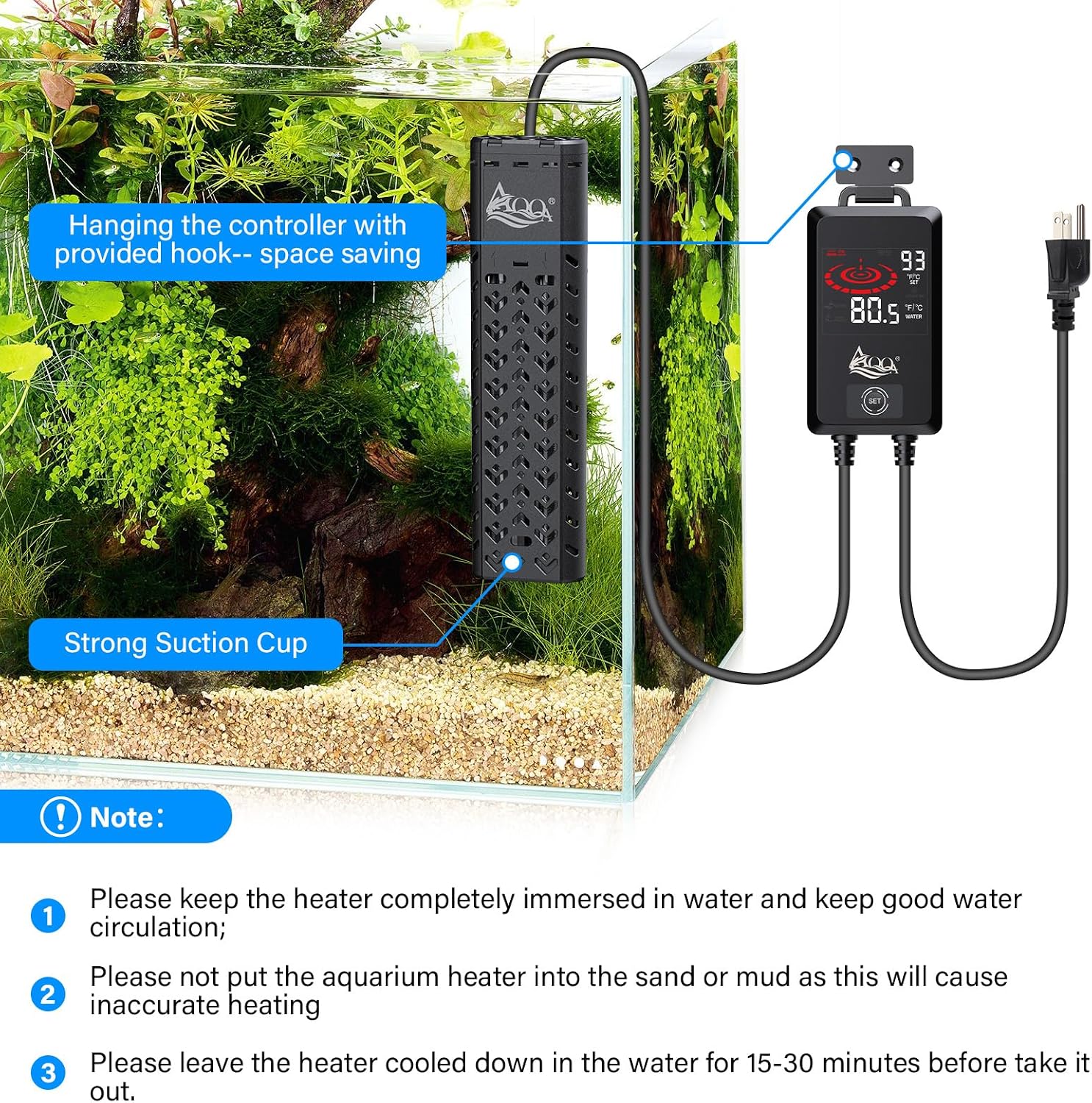 Detalle de AQQA Aquarium Heizung 500W mit Thermostat und externem Controller (LED)