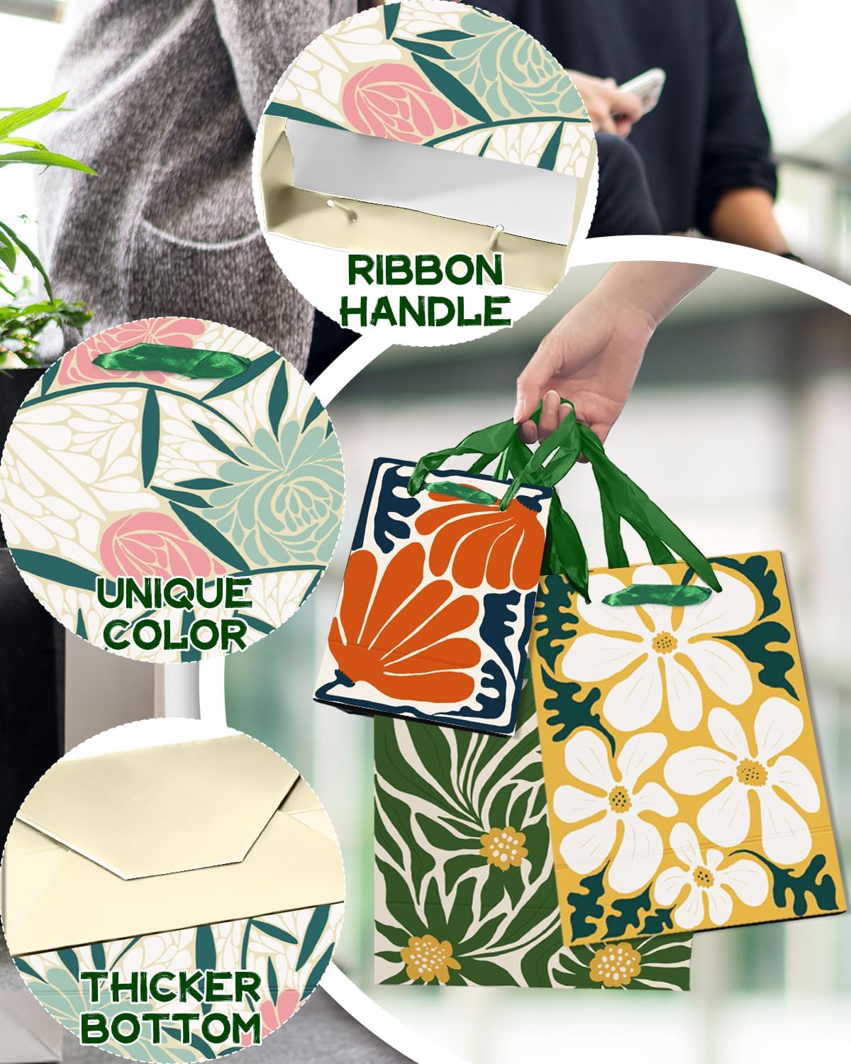 Thumbnail 3 de Gcardist Clash Flowers Gift Bags with Tissue Paper – 10 Pack (2 Large, 4 Medium, 4 Small)