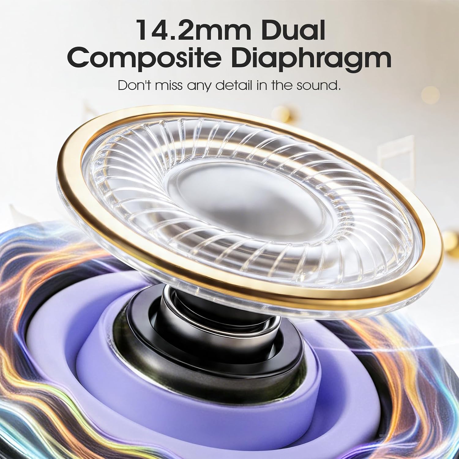Detalle de Wireless Earbuds with Bluetooth 5.4, 4‑Mic ENC Noise Cancelling, IPX7, 46h Playtime, 3D Bass – Purple