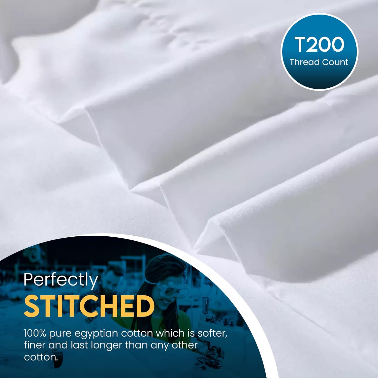 Thumbnail 6 de Sunshine Comforts Egyptian Cotton Flat Sheet (Double, 240 x 254 cm): Breathable, Hypoallergenic and Durable