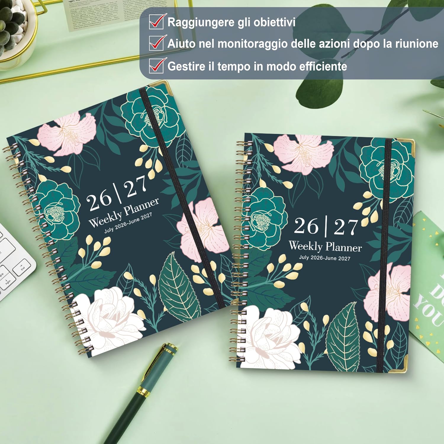 Thumbnail 6 de Gumiho Agenda Settimanale 2026/2027 Spirale A5 Verde scuro: agenda scolastica con anello di penna e adesivi