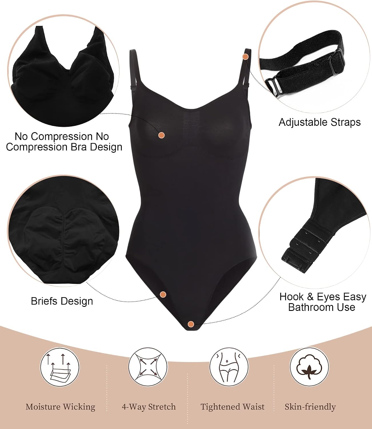 Detalle de SHAPERX Women’s Seamless Shapewear Bodysuit with Tummy Control (Waist Snatching)
