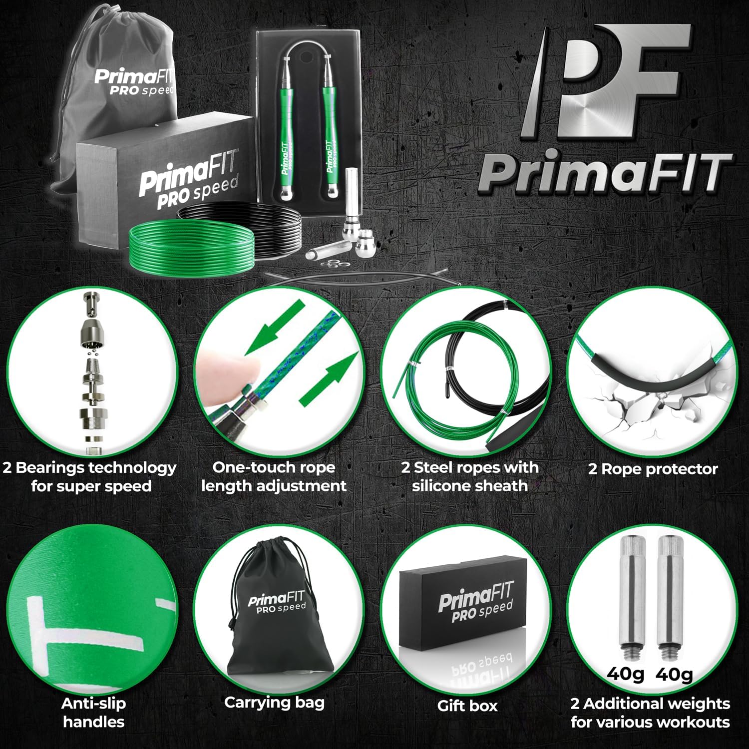 Thumbnail 1 de PrimaFit PrimaFIT Springseil Erwachsene Fitness Pro Speed – 3 m, verstellbar mit Gewichten, 2 Kugellagern & Anti-Rutsch-Griffen