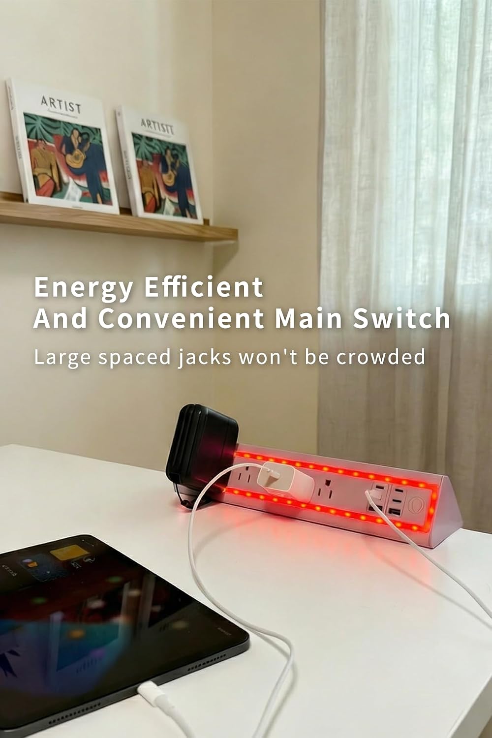Detalle de NYYTGE Desk Clamp Power Strip with Nightlight, 40W Fast Charging (5 AC Outlets, 10FT Cord)