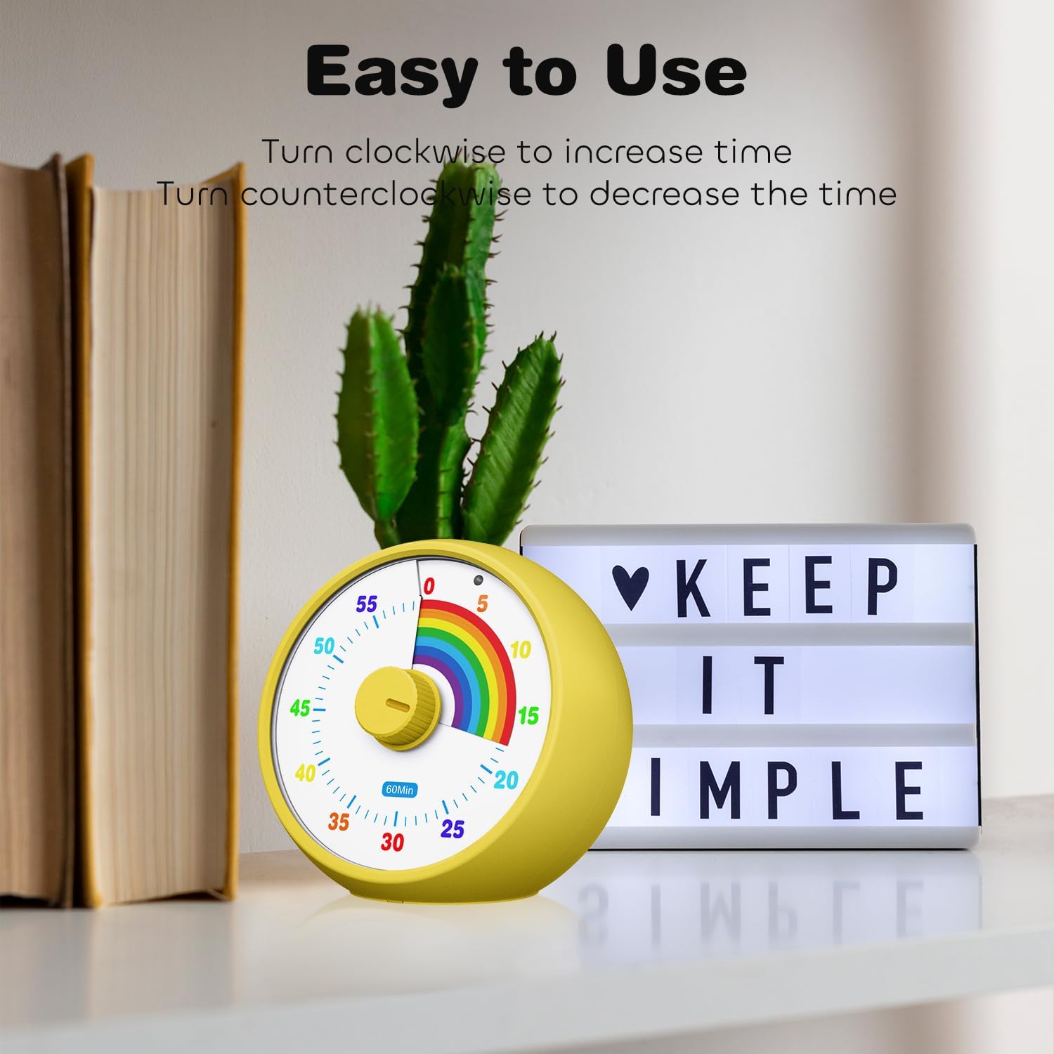 Detalle 2 de kiecky squirrel visueller Timer für Kinder – 60-Minuten Countdown mit leisem Betrieb (Tomato Time, Regenbogenmuster)