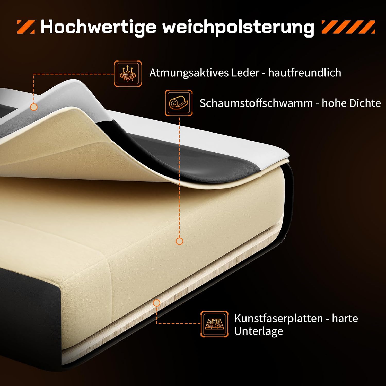 Thumbnail 6 de Sweetcrispy Gaming Stuhl – Ergonomischer Bürostuhl mit Fußstütze und verstellbarer Rückenlehne (90–150°)