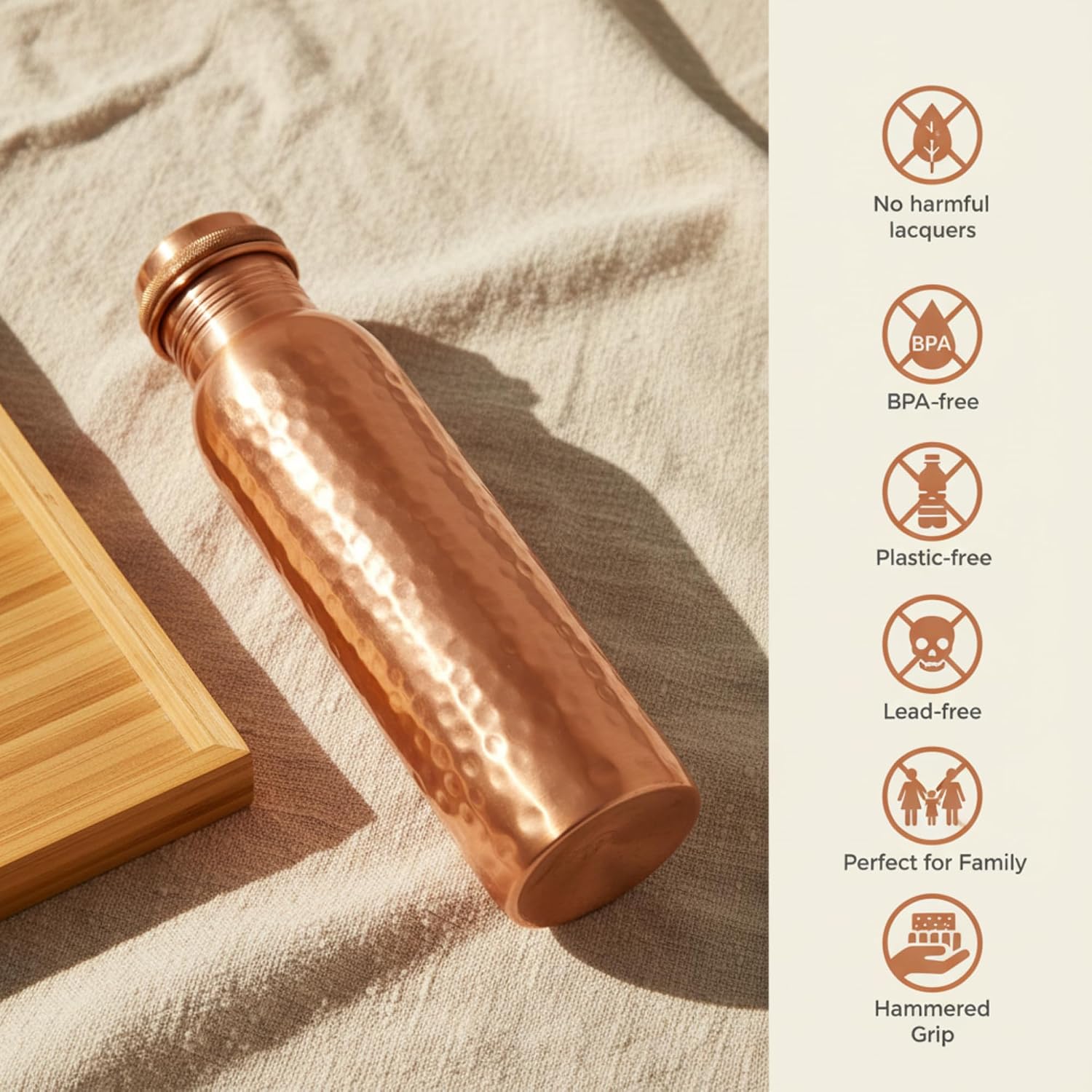 Thumbnail 2 de BLIXIFY BX_CB_0 Copper Water Bottle, 34 oz Hand-Hammered Design, Wide Mouth