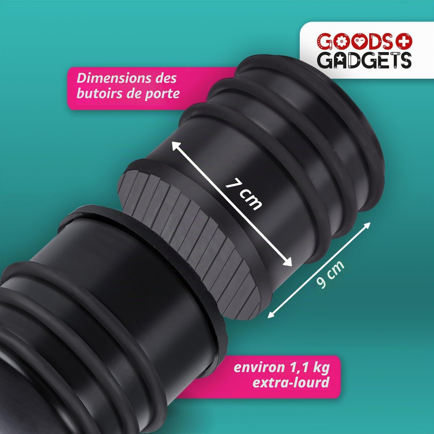 Detalle de GOODS+GADGETS® Butée de Porte en Inox – Lot de 4 (1,2 kg) sans Perçage, base caoutchouc antidérapante – Noir mat