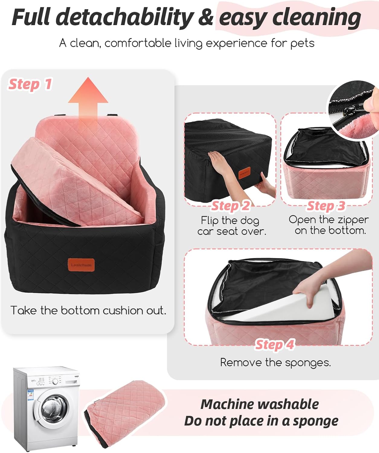 Detalle de Lealchum Dog Booster Car Seat for Small/Medium Dogs (Medium) – Portable, Elevated Cushion, Washable & Fit for Car Travel
