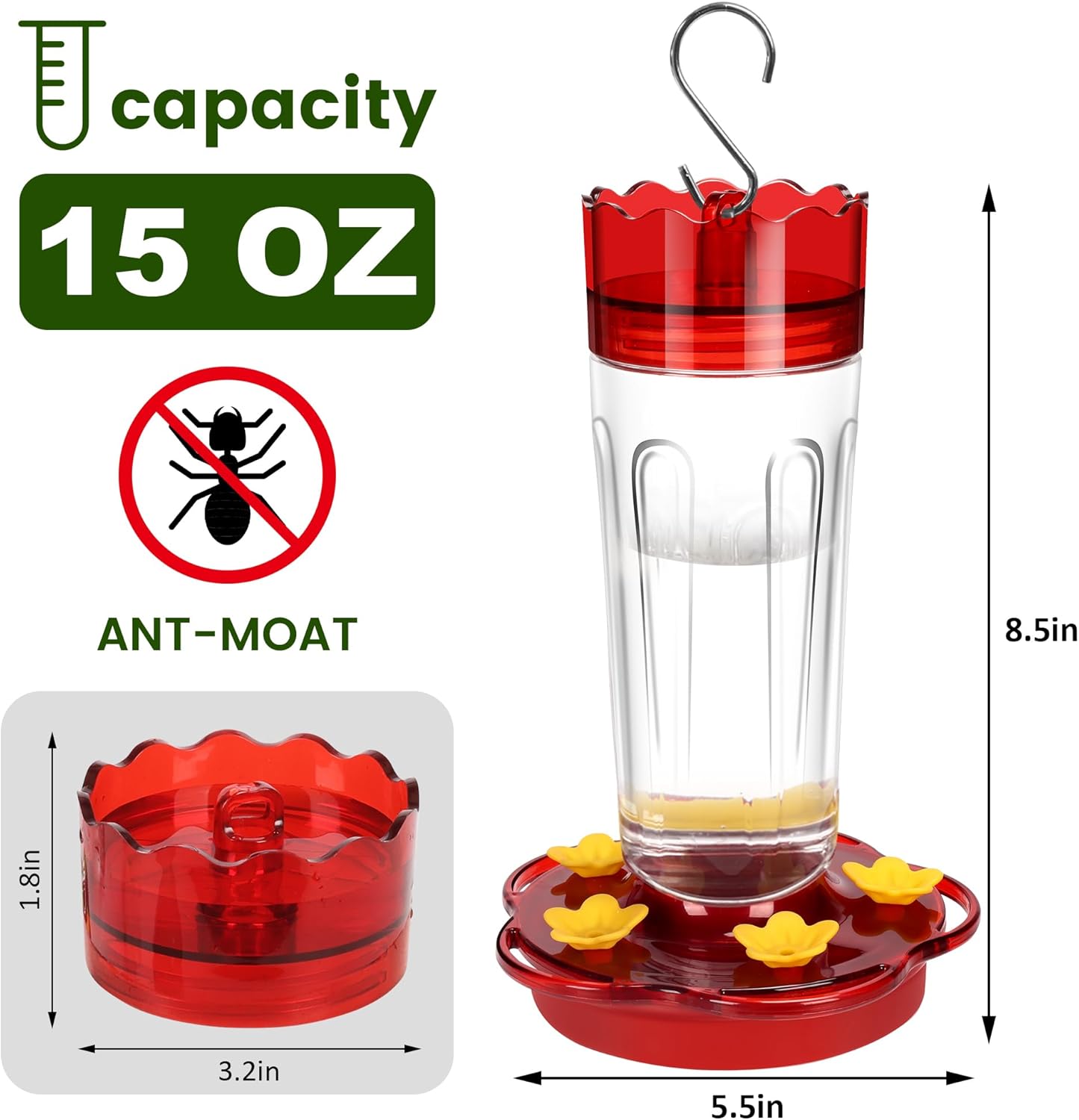 Thumbnail 1 de Hummingbird Feeders 15 Ounces 2-Pack with Ant Moat 🐦