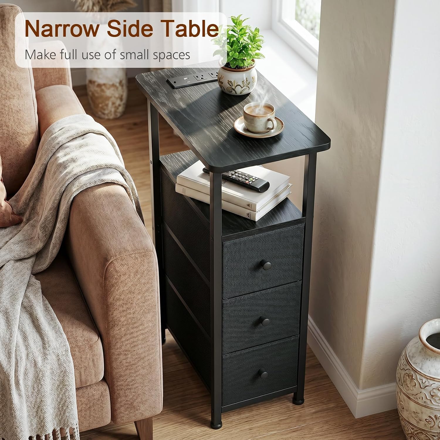 Thumbnail 3 de LOAKEKEL Narrow End Table, 15.75 × 7.87 × 27.55 Inches