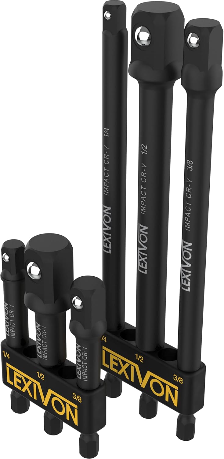 LEXIVON LX-105 6-Piece Impact Grade Socket Adapter Set with 3" & 6" Extension Bits (1/4", 3/8" & 1/2" Drives)