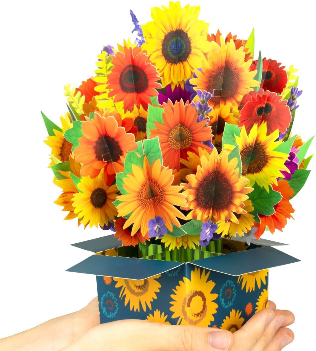 CNLITIHEKA Pop Up Sunflower Bouquet 3D Greeting Card (Get Well Soon / Birthday) with Envelop