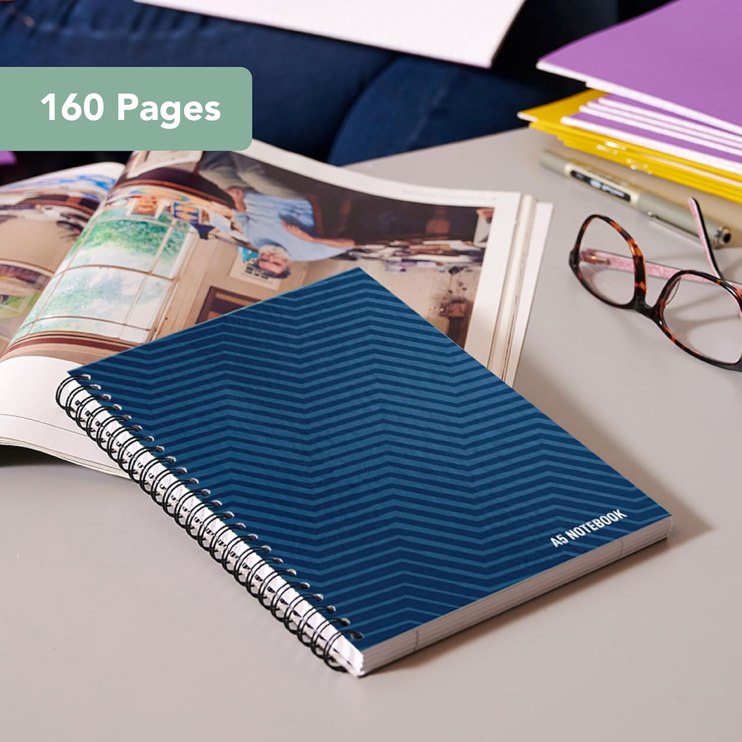Detalle de Summit A5 Hardback Wirebound Notebook, Ruled (Pack of 5) – Blue, 160 Pages