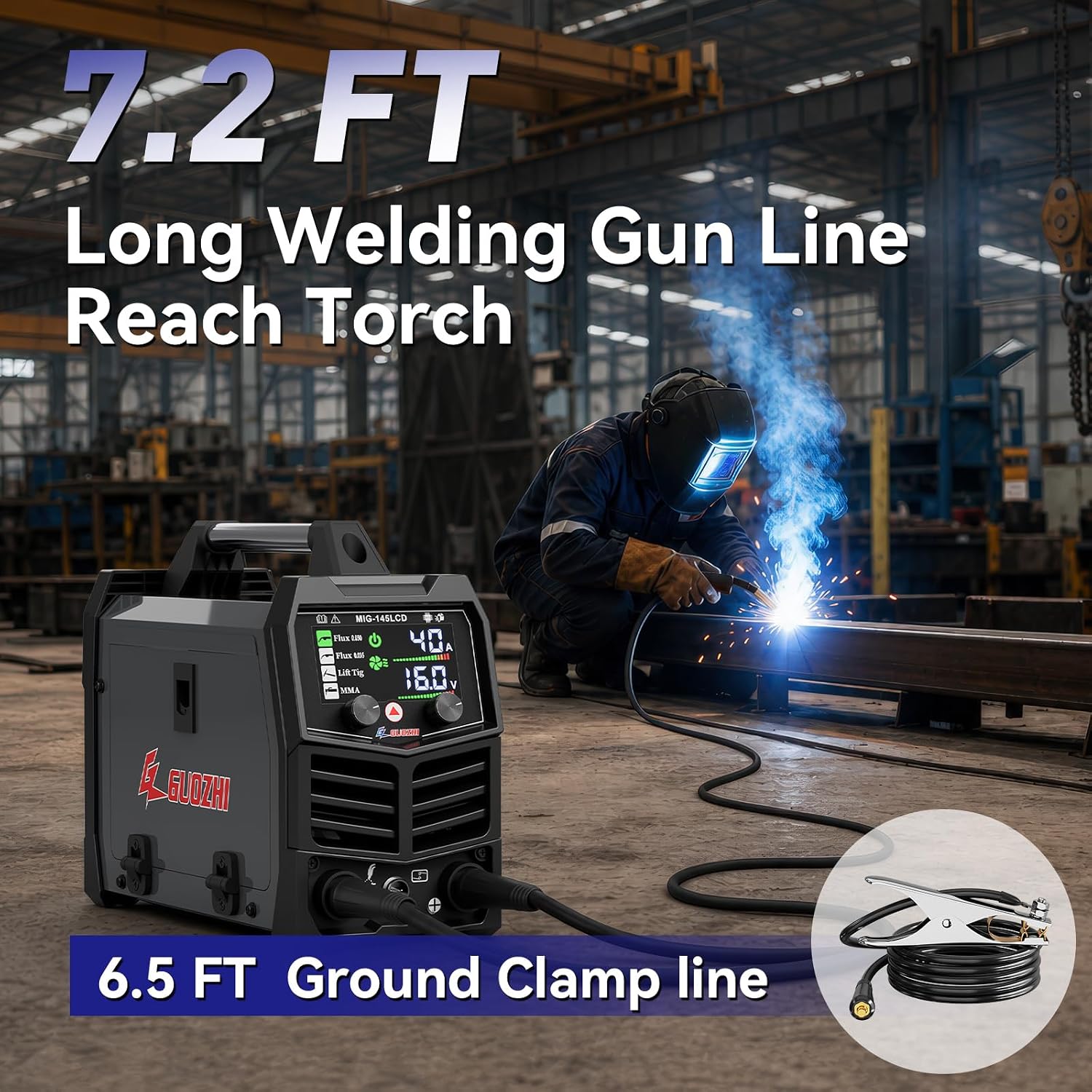Detalle de GZ GUOZHI 145A 3-in-1 MIG/ARC/Lift TIG Welder (110V) with Large LCD Display