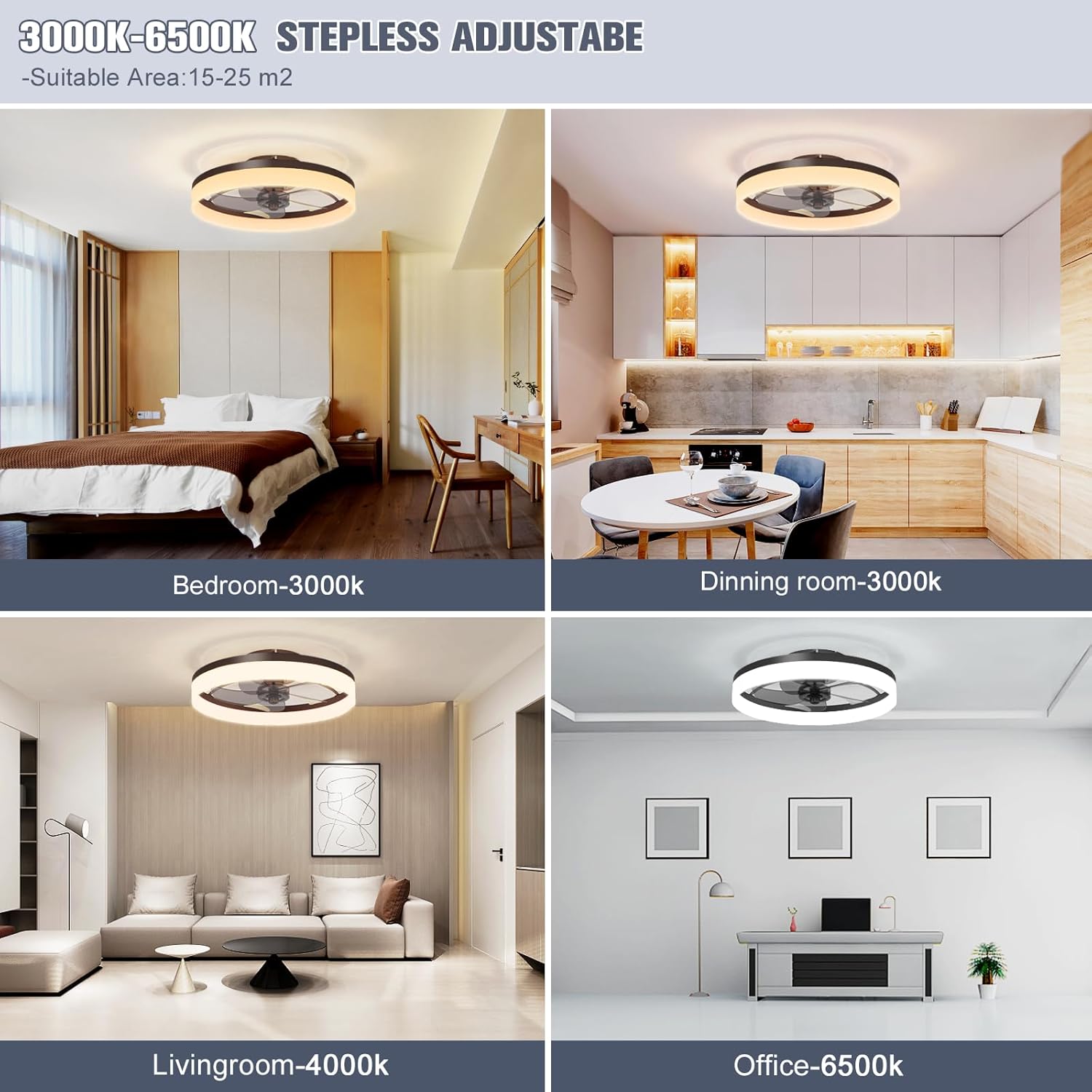 Thumbnail 1 de VOLISUN Low Profile Smart Ceiling Fan with Lights (Flush Mount, Remote, 3000K–6500K) — Black