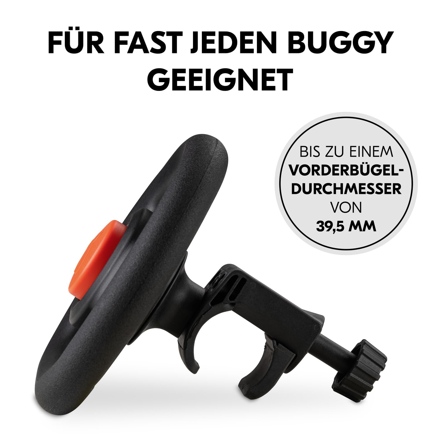 Detalle 2 de hauck Kinder-Lenkrad fürs Kinderwagen Buggy-Spielzeug (Lenkrad zum Befestigen am Vorderbügel, max. Ø 39,5 cm) – Schwarz