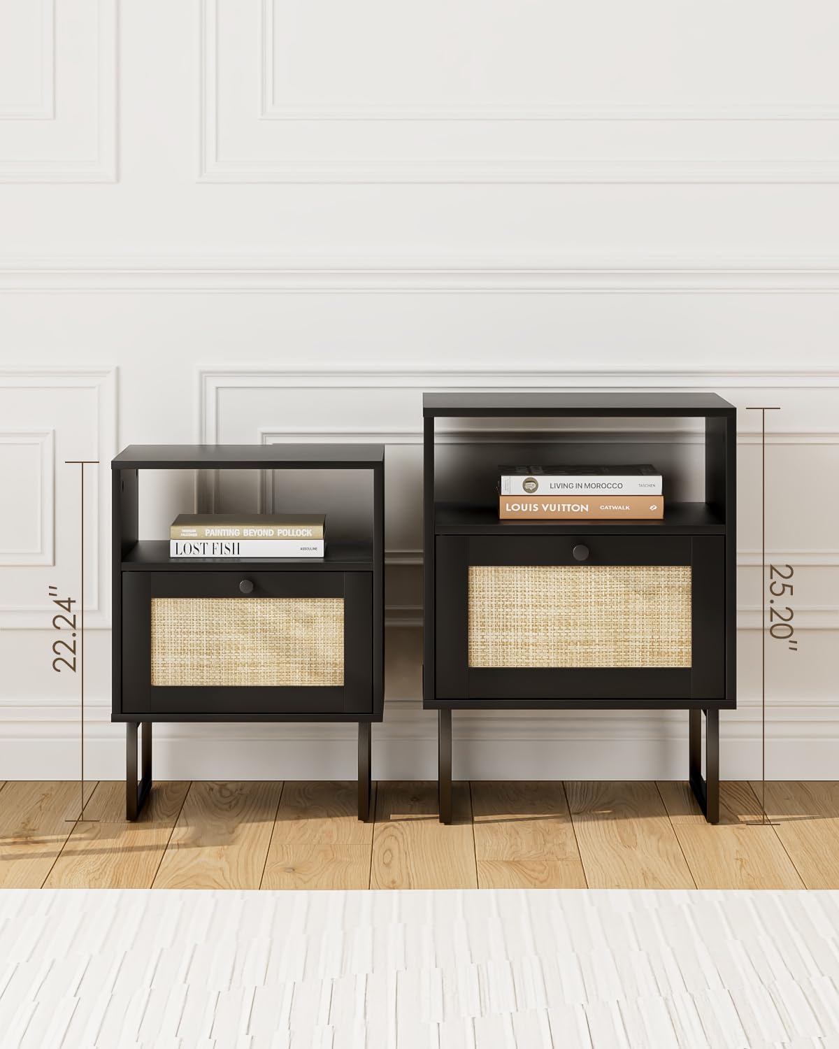 Thumbnail 6 de Masupu CA-HZ1378 Rattan Nightstand, Black, with Side-Opening Drawer and Open Shelf