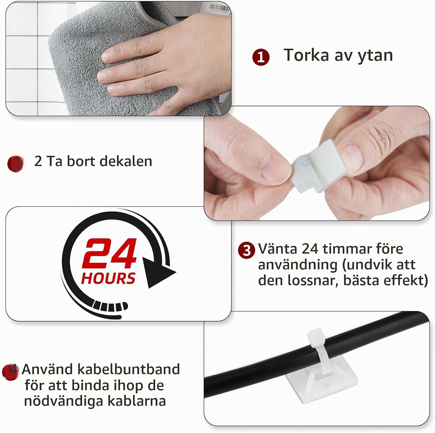 Detalle 2 de Behiruch buntbandsset med 300 vita nylonband i tre längder och självhäftande fästen