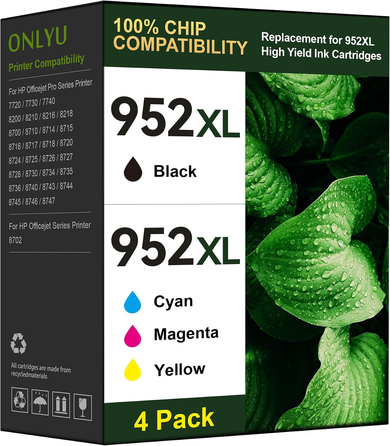 Detalle de ONLYU 952XL Ink Cartridge 4 pack for HP OfficeJet, Remanufactured